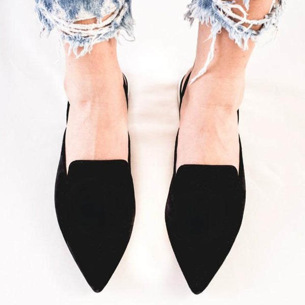 Black Leather Flats