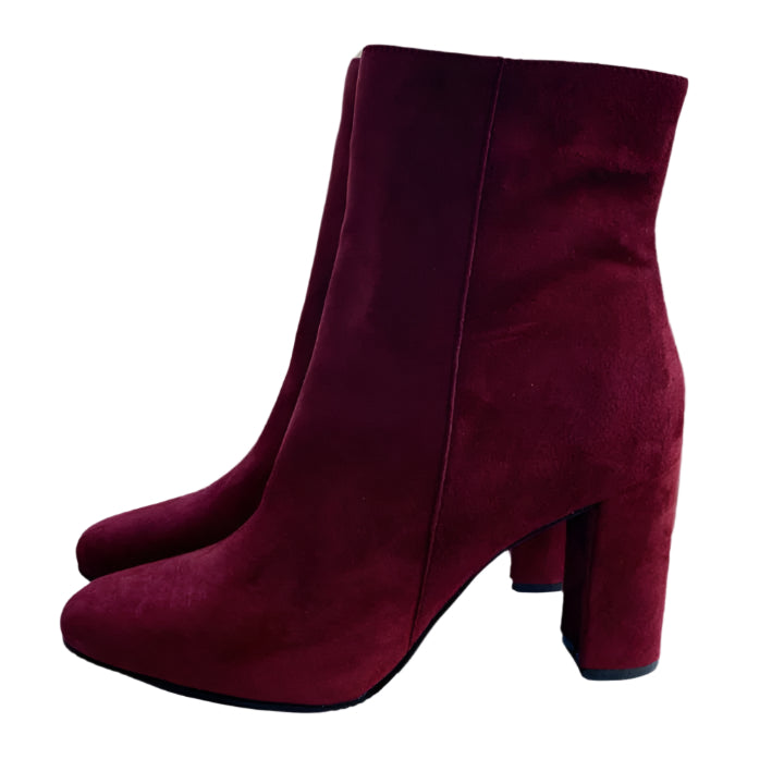 Dark Red Leather Ankle Boots